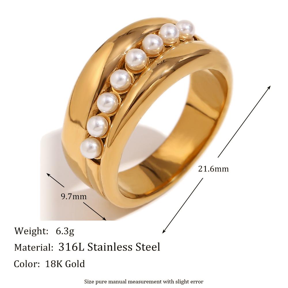 

MamacitaSlay Vintage Intermediate Imitation Pearl Rings 18K Gold Plated 316L Stainless Steel Ring Woman Waterproof Daily Jewelry 7 золотий