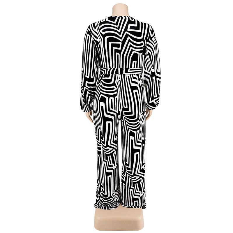 Spring and Autumn Women's Jumpsuit Large Size Comfortable Casual Tied Long Sleeve One-piece Straight Pants Trousers