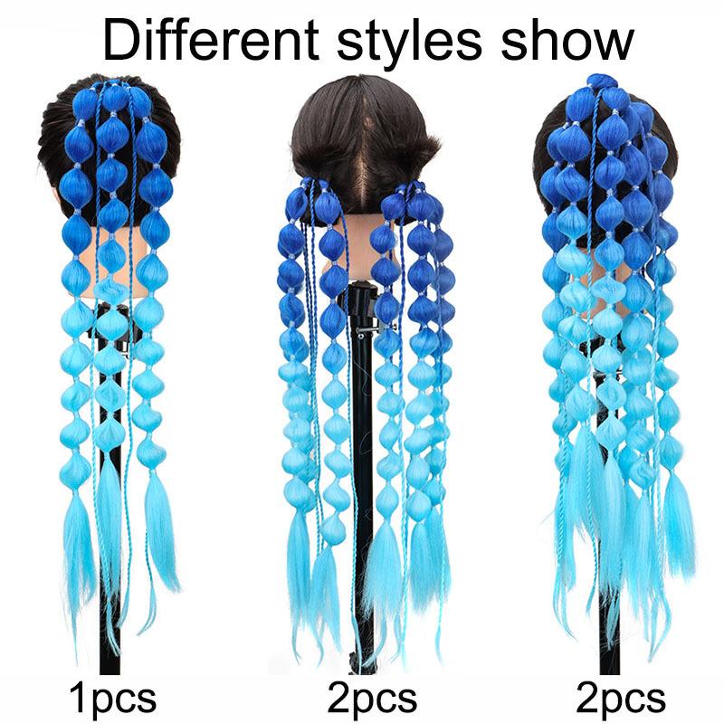 Synthetic Ponytail Extension Corlorful Bubble Braid Long Lantern Braided Ponytail Hair Tie Straight Hairpieces for Women