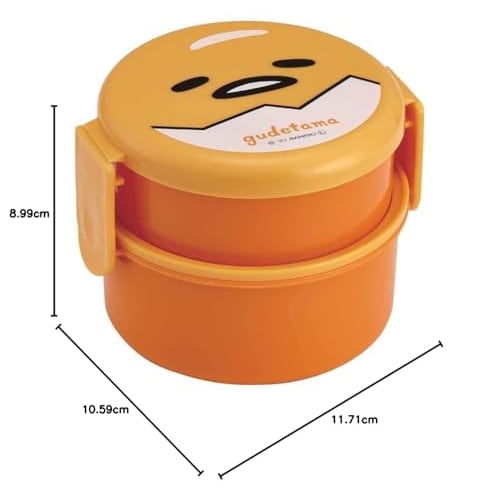 Skater Round Lunch Box, 500ml, with Fork, Two-Tier, Made In Japan, Gudetama Face, Sanrio Design, ONWR1-A