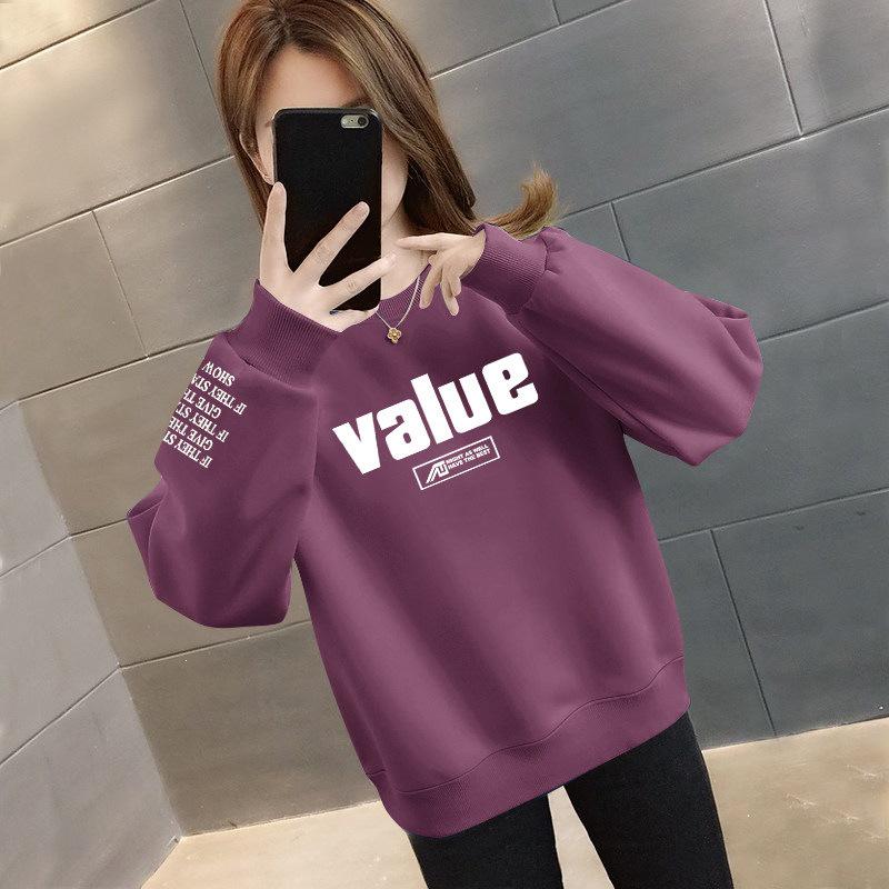 Women's Plus Size Round Neck Loose Slimming Hoodie - Velvet/No Velvet, Fashionable for Spring, Autumn, Winter