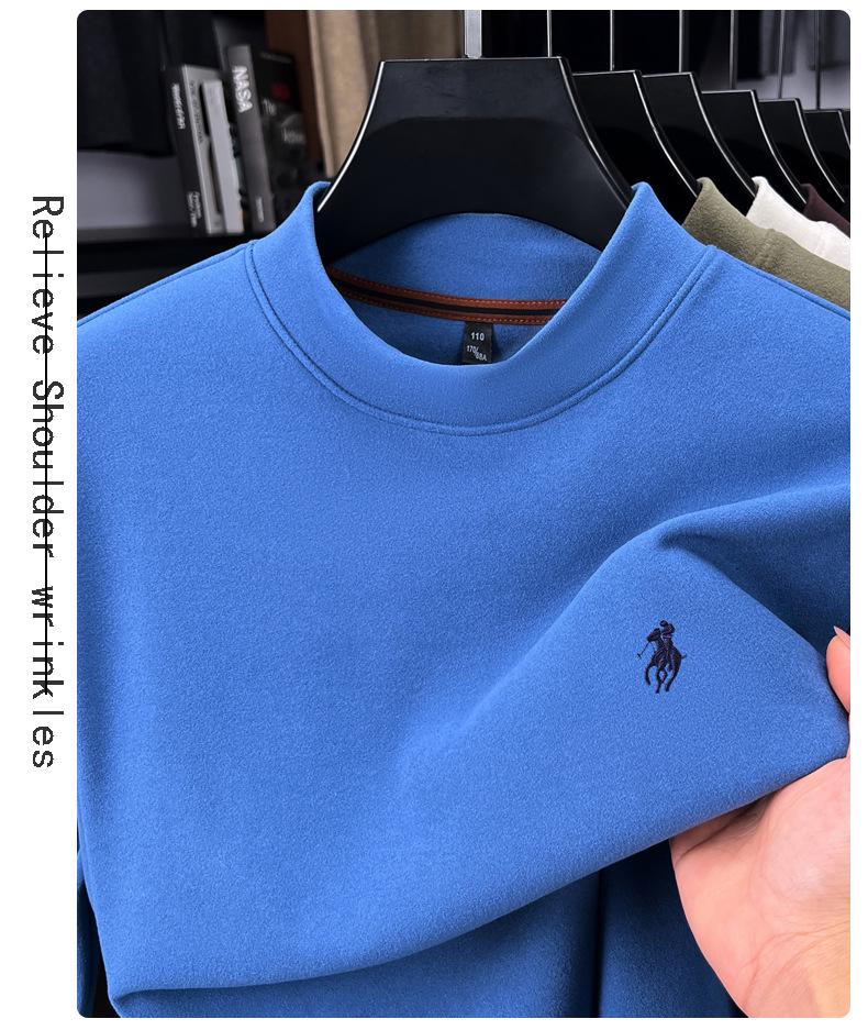 Men's Winter Fleece Hoodie Casual High-End Round Neck T-Shirt 2025 Thick Base Layer
