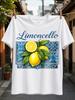 Limoncello Graphicscript Lettering Realistic Lemons Green Leaves And Blue Mediterranean Tile Unisex All Tshirt