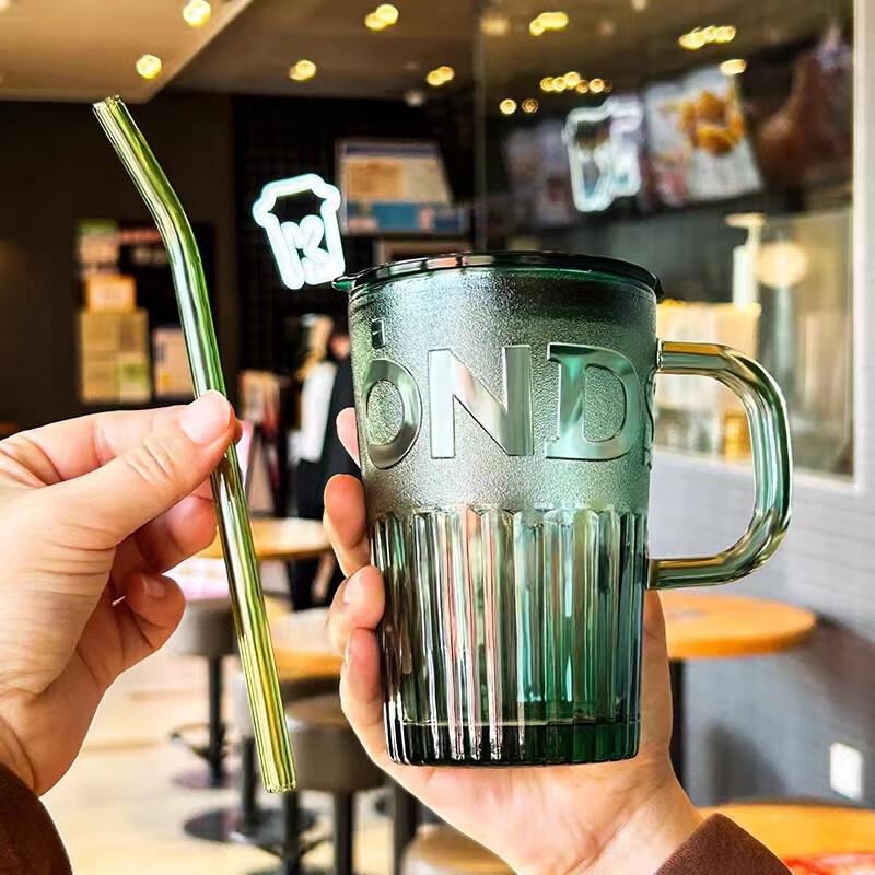 Portable Colorful Glass Straw Cup with Handle