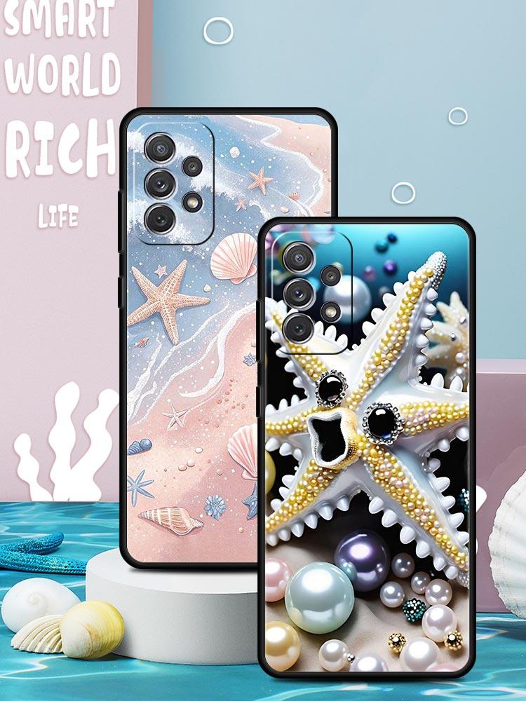 Ocean Coastal Seashell Seaweed Pattern Phone Case for Samsung Galaxy A55 A35 A15 A14 A13 A25 A54 A51 A71 A72 A73 A32 5G Soft TPU