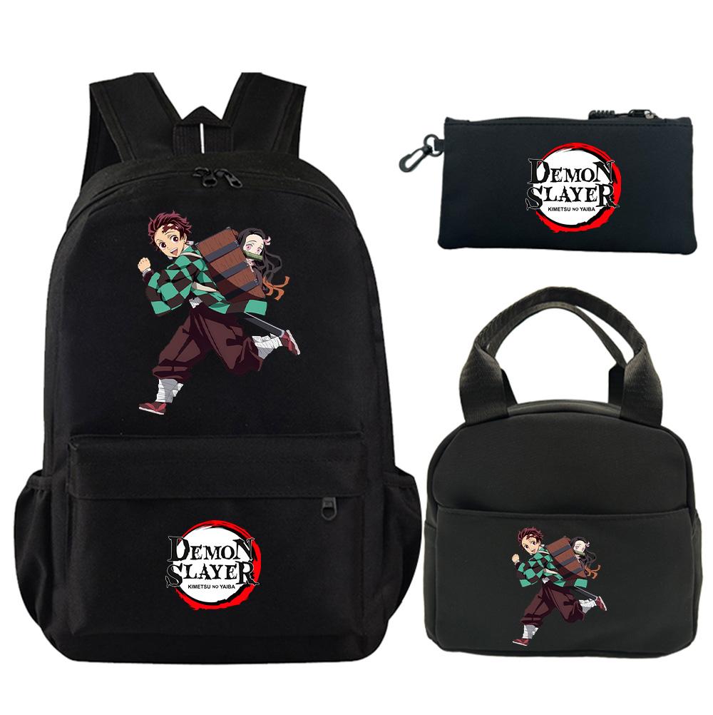 3Pcs/set Anime Demon Slayer Printed Backpack with Shoulder Bag Pencil Case for Teenager Student Large Capacity Waterproof Schoolbag