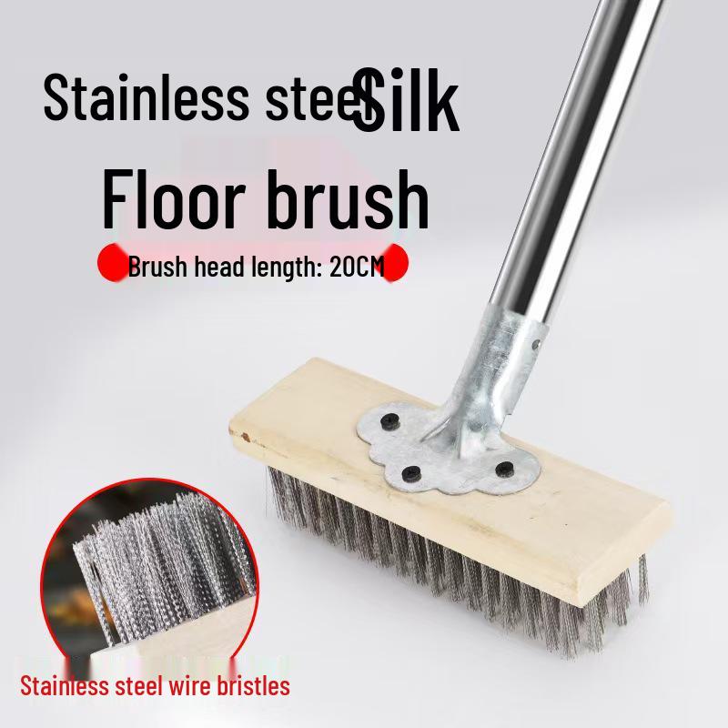 Perie de sârmă din oțel inoxidabil cu mâner lung pentru pardoseli din ciment - Perie de fier cu peri duri pentru îndepărtarea mușchiului