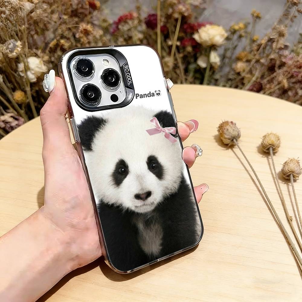 Animal Panda Phone Case For iPhone 17,16,15,14,13,12,11 Plus,Pro Max,XS,Colorful Silver Phone case Funda Cover iPhone15Pro