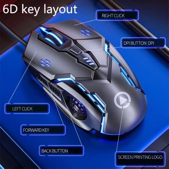 Silent/Sound USB Wired 6-Buttons 3200DPI Adjustable Light Gaming Mouse for PC