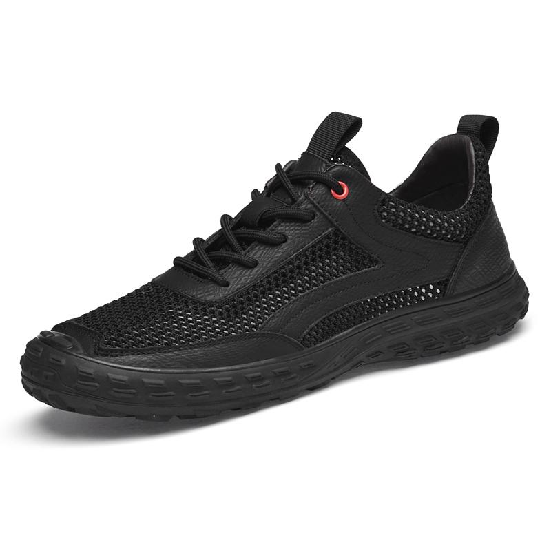 Non-Slip Men Hiking Shoes Outdoor Mens Trail Running Shoes Outdoor Sneakers Breathable Leather Trainers Lace-Up Walking Footwear