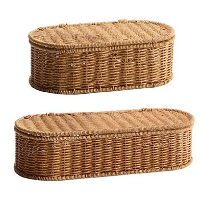 Multipurpose Natural Rattan Handwoven Storage Basket With Space Saving Designs for Cabinets Portable for Books and Toy