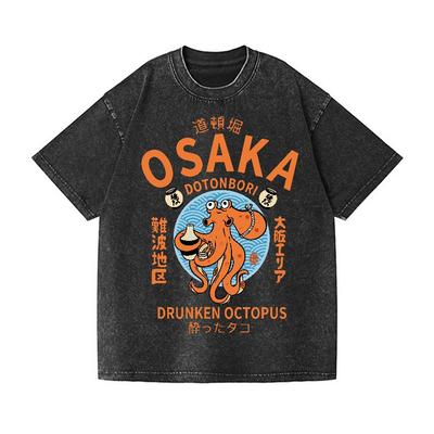 Mode Osaka Tintenfisch Aufdruck Japanisches Waschdesign T-Shirts Vintage Kurzarm Harajuku Sport T-Shirts Übergröße Mann
