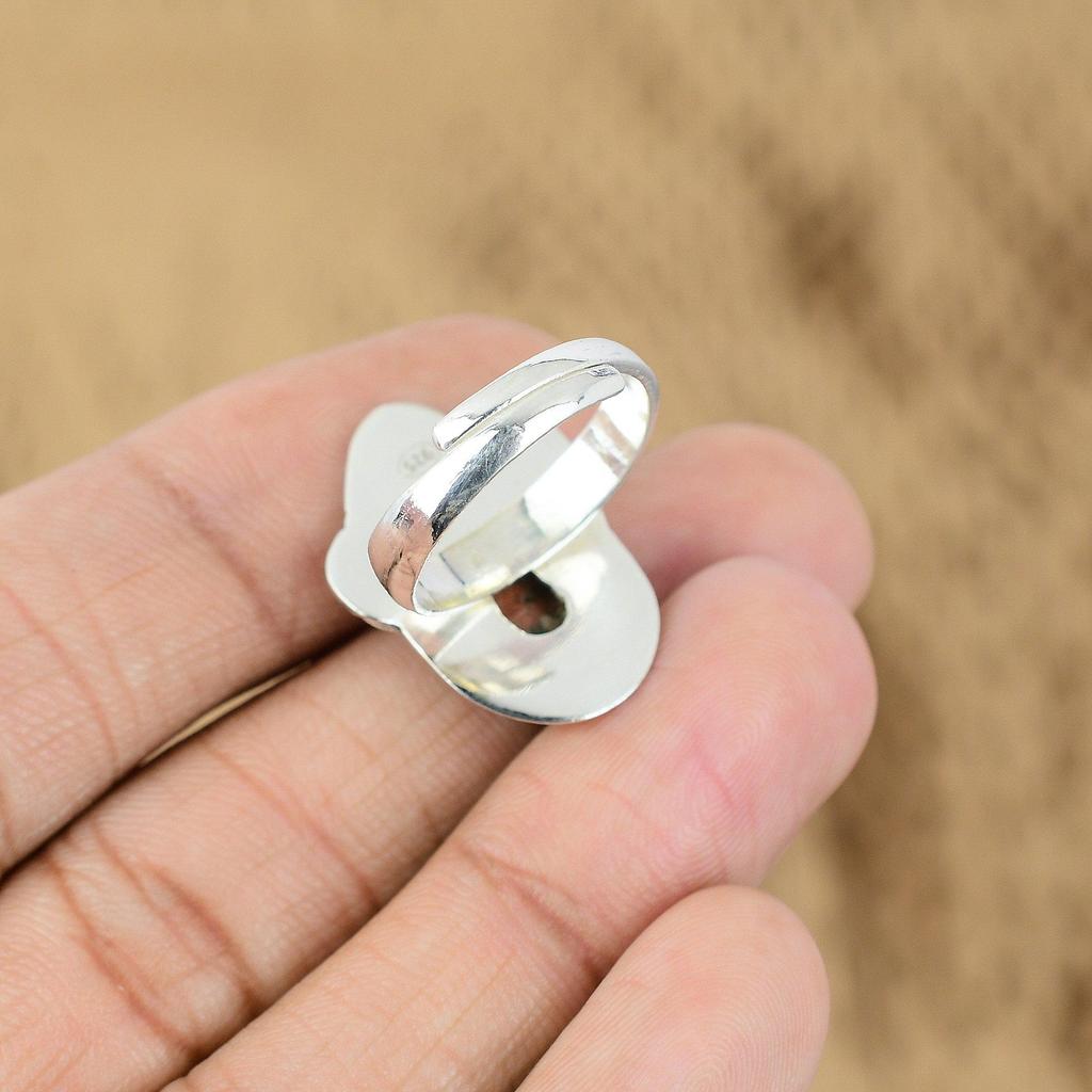 Wedding Gift For Her 925 Silver Natural Maligano Jasper Promise Adjustable Ring