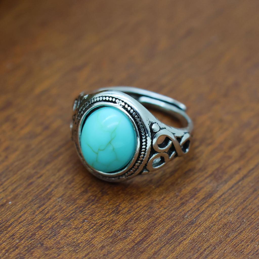 Retro Oval Black Red Chalcedony Unisex Adjustable Ethnic Ring