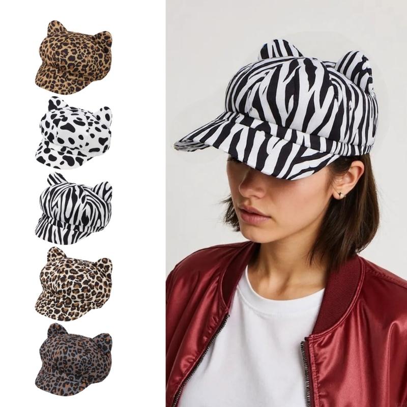 2025 New Stylish Cats Ear Hat for Women Cool Animal Pattern Hat 2000s Chauffeur Hat Vintage Newsboys Caps Dome Hat for