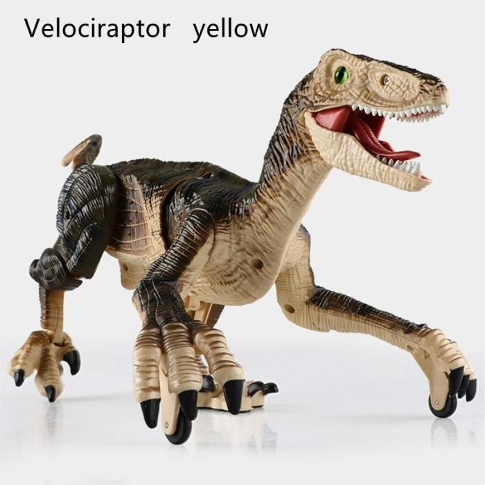 Yellow Velociraptor - 2.4G RC Dinosaur, Velociraptor Simulation, Intelligent Remote Control, Animal with Lu