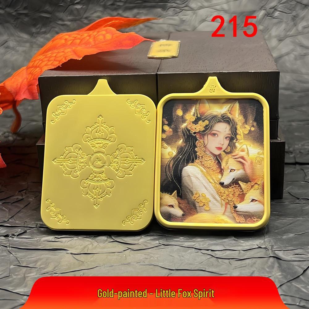 Hand-Painted Gold Nine-Tailed Fox Thangka Pendant Necklace