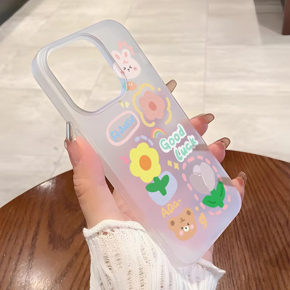 Θήκες κινητών τηλεφώνων για iPhone 11 13 15 Pro Max 12 14 Pro Max Θήκη iPhone 16 15 Plus 13 Pro 12 Frosted Texture Painted Cartoon Flowers