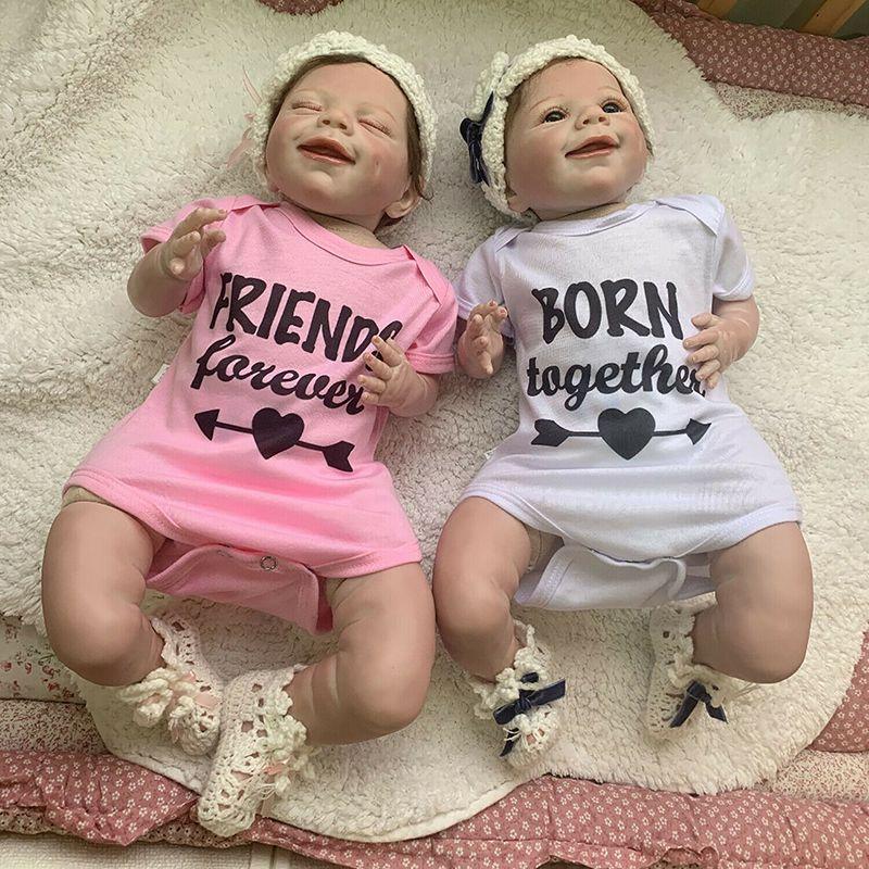Realistic 22'' Reborn Sleeping Twins Dolls With Hand Rooted Mohair Eyelashes