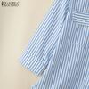 ZANZEA Blusa de rayas casual suelta de manga 3/4 con cuello camisero para mujer