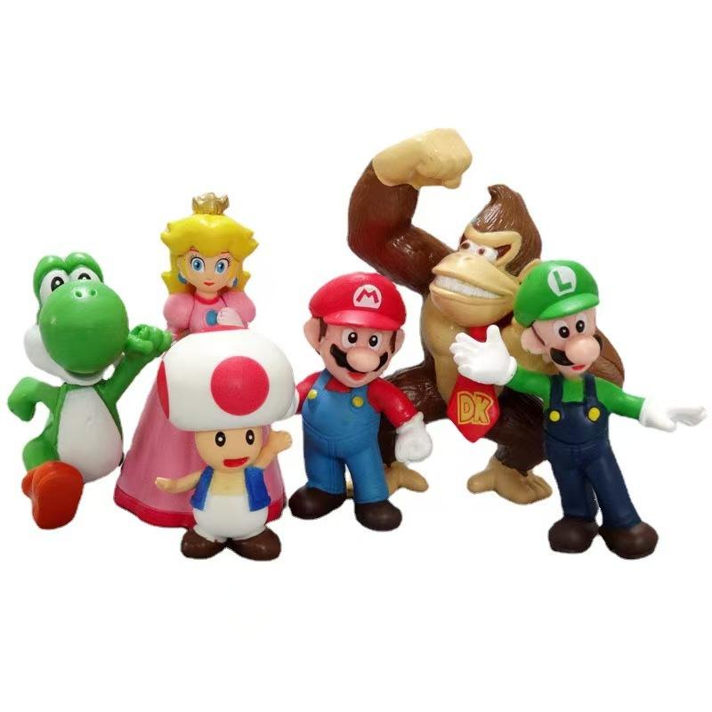 

6Pcs/Set Cartoon Super Marios Cake Decoration Ornament Small Mushroom Dinosaur Fans Birthday Dessert Stand Dress Up Gifts 3.5-5.5cm