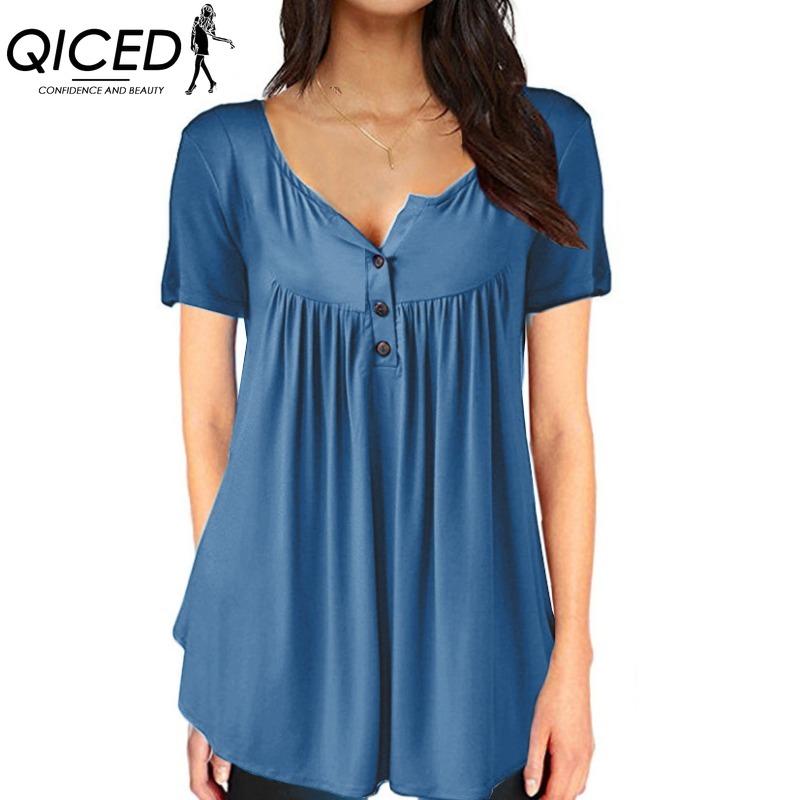QICED Dámská móda Ležérní jednobarevné halenky a košile s krátkým rukávem
