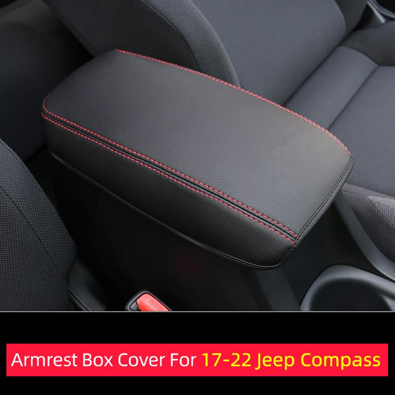Für 2017-2021 Jeep Compass Innenzubehör 2022 Auto Leder Schutzhülle für Mittelkonsolen-Armlehnenbox