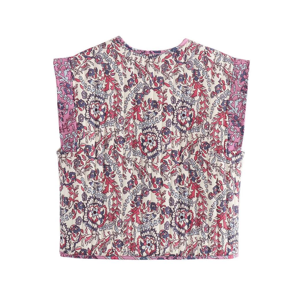 Summer New Products Women's Street Fashion Printed Quilted Cotton Vest Jacket