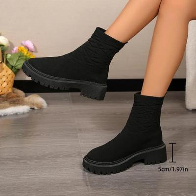 Classici Autunno/Inverno Stivali Calzino Elastici da Donna Scarpe Antiscivolo con Suola Spessa Stivaletto alla Caviglia Lavorato a Maglia Slip-On Botas De Mujer