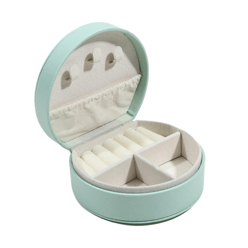 Portable Semi-Circular Small Travel Jewelry Case for Women Compact Top Handle Ring Necklace Earring Organizer Box