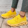 Unisex Chunky Sneakers Breathable Knitted Yellow Platform Running Shoes Lightweight Casual Sports Footwear for Jogging Training