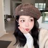 Retro Plaid Beret Women's Spring and Autumn Literary British Style Painter's Hat with Big Head Circumference and Face Small and Versatile Painter