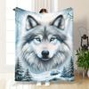 Blue Eyed Wolf Fleece Blanket Winter Forest Print Throw Soft Warm All Season Bedding Home Decor Gift For Wildlife Lovers