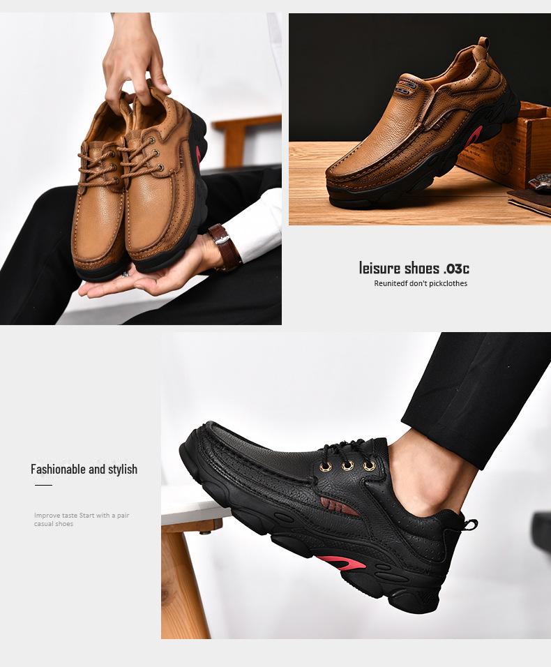 Scarpe Casual da Uomo in Vera Pelle - Suola Morbida, Business Casual, Stile Papà di Mezza Età, Design Slip-On