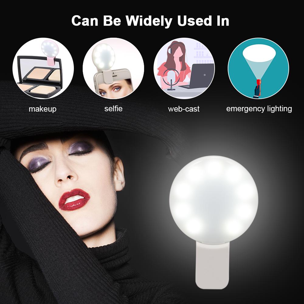 Mini Selfie Ring Light Rechargeable Selfie LED Camera Light with 3 Levels of Brightness Makeup