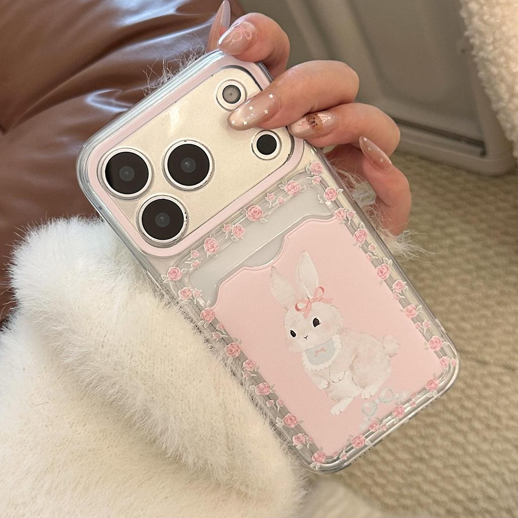 Cute Bunny Card Holder Phone Case for iPhone 16, iPhone 17, and iPhone 17 Pro Max