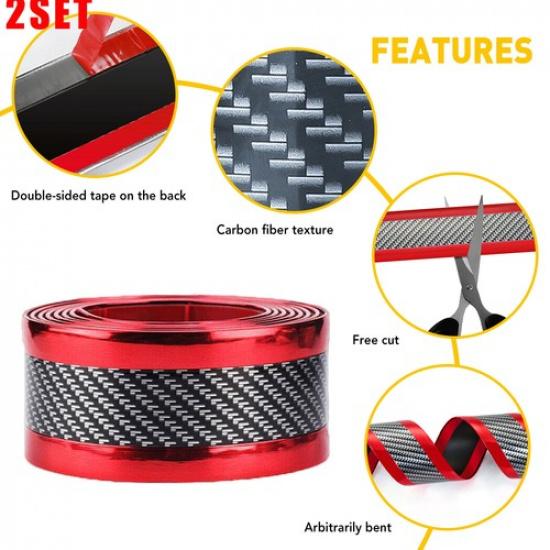 2Set Red Accessory Carbon Fiber Vinyl Car Door Sill Scuff Plate Sticker Protecto