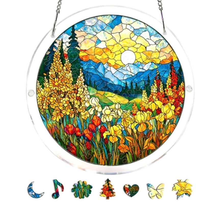 Puzzle Sun Catcher Stained Glass Window Hangings Acrylic Suncatchers Decors for Home Garden Ornament Housewarmings Gift