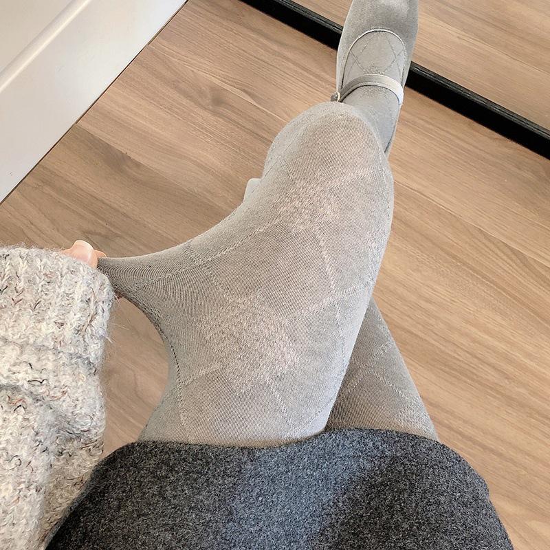 Meias Brancas de Espessura Média para Outono/Inverno & Collants de Bolinhas Cinza Fumo, Leggings Branco Leite Forradas em Algodão