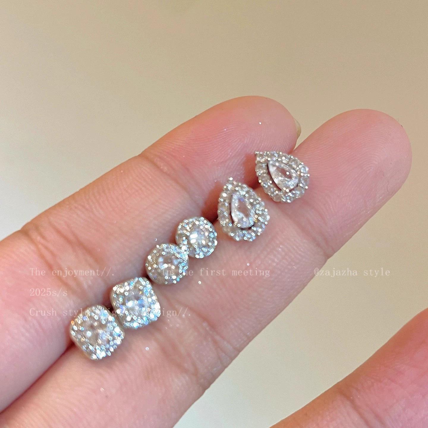 Six-piece set of micro-inlaid zircon water drop stud earrings women s niche design earrings temperament earrings