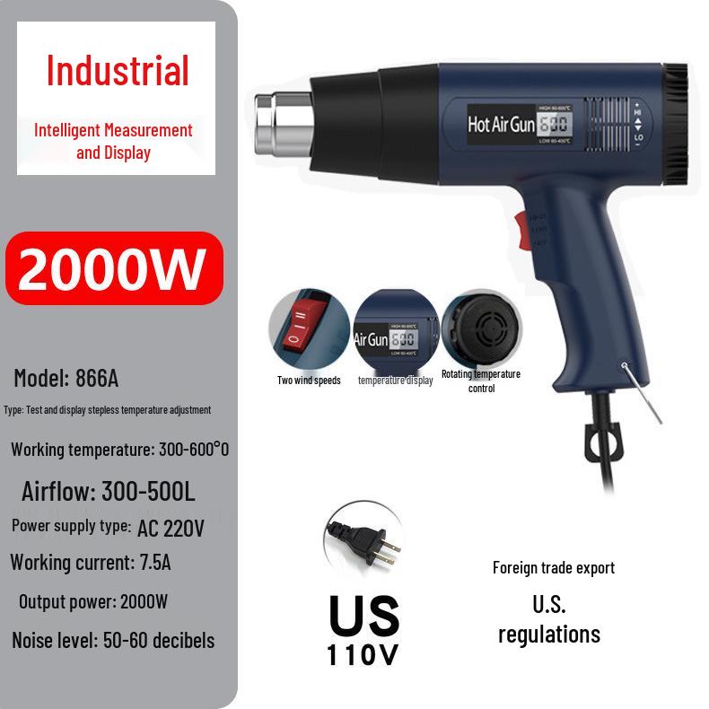 Dual Voltage High-Power Heat Gun: 110V US & 220V EU Handheld for Drying, Film Baking, and Heat Shrink Applications