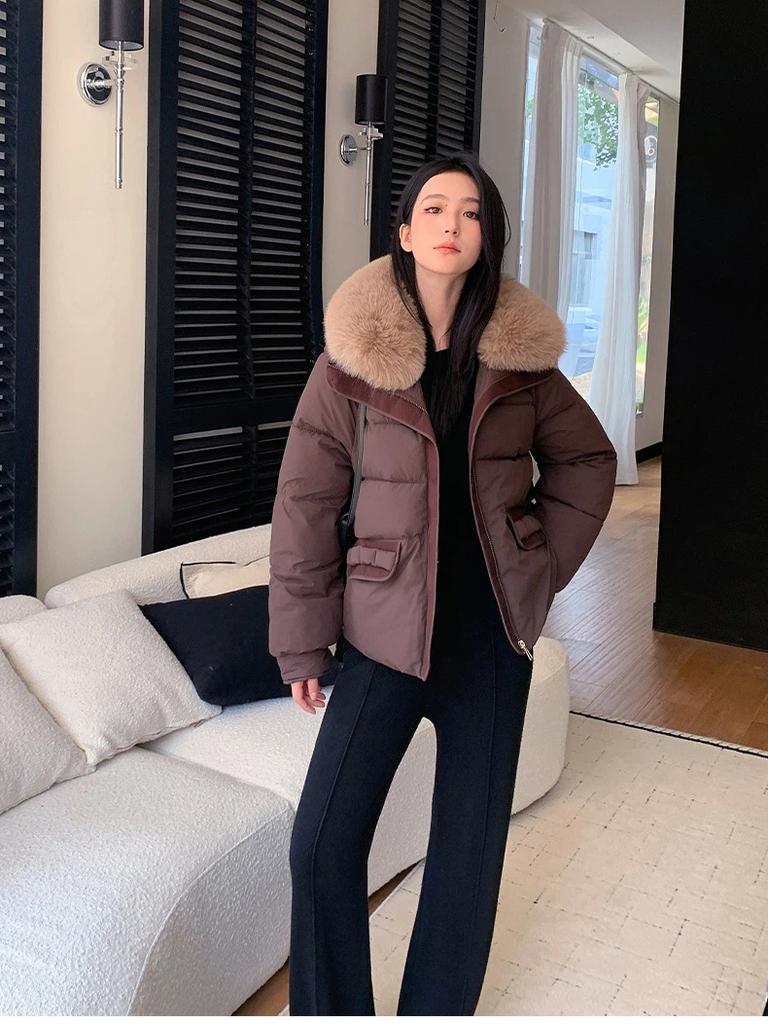 Damen Kurz Großer Pelzkragen Winddicht Verdicken Warm Winterjacke