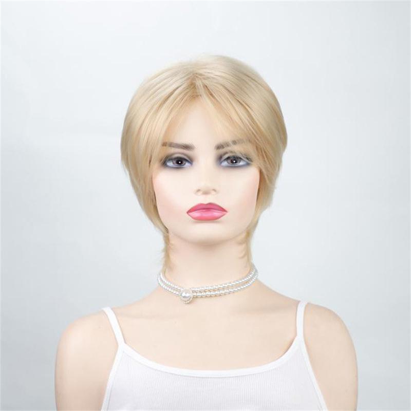 

Короткие стрижки из синтетического волокна, светлые парики для белых женщин, прически пикси, золотистый парик для мамы с кудрями для замены волос с челкой