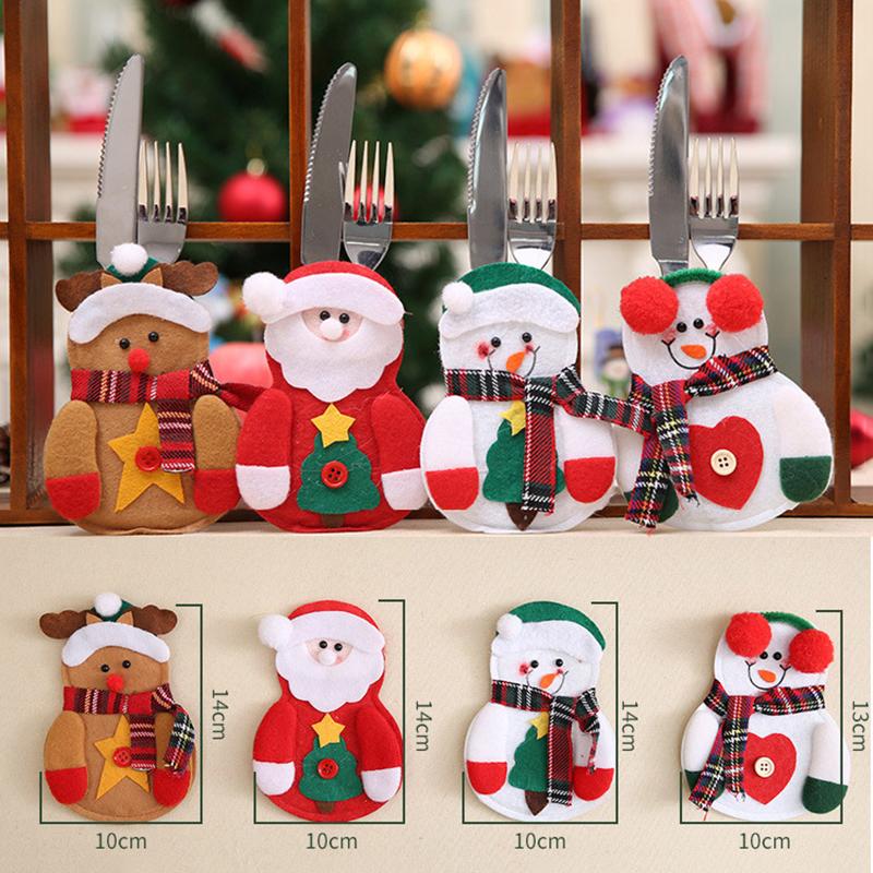 4pcs Christmas Decorations Snowman Kitchen Tableware Holder Bag Party Gift Xmas