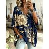 Printed Plus-Size Women's V-Neck Batwing Sleeve T-Shirt Bohemian Ethnic Print Loose Top Summer Comfortable Breathable Daily Commute Casual