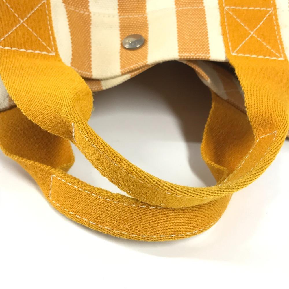 HERMES Border with pouch Cannes PM Tote Bag Hand Bag Canvas yellow/White