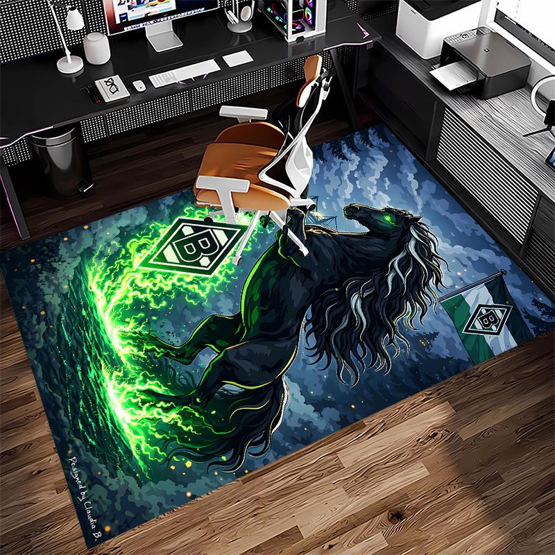 1pc Borussia Monchengladbach Logo Print Area Rug - Soft,Washable Non-Slip Indoor Mat for Office Chairs,Living Room,Home Office Decorative Rug