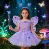4Pcs Fairys Princess Costume Set with Butterfly Wing Angel Wand Tutus Dress Headband for Kids Little Girls