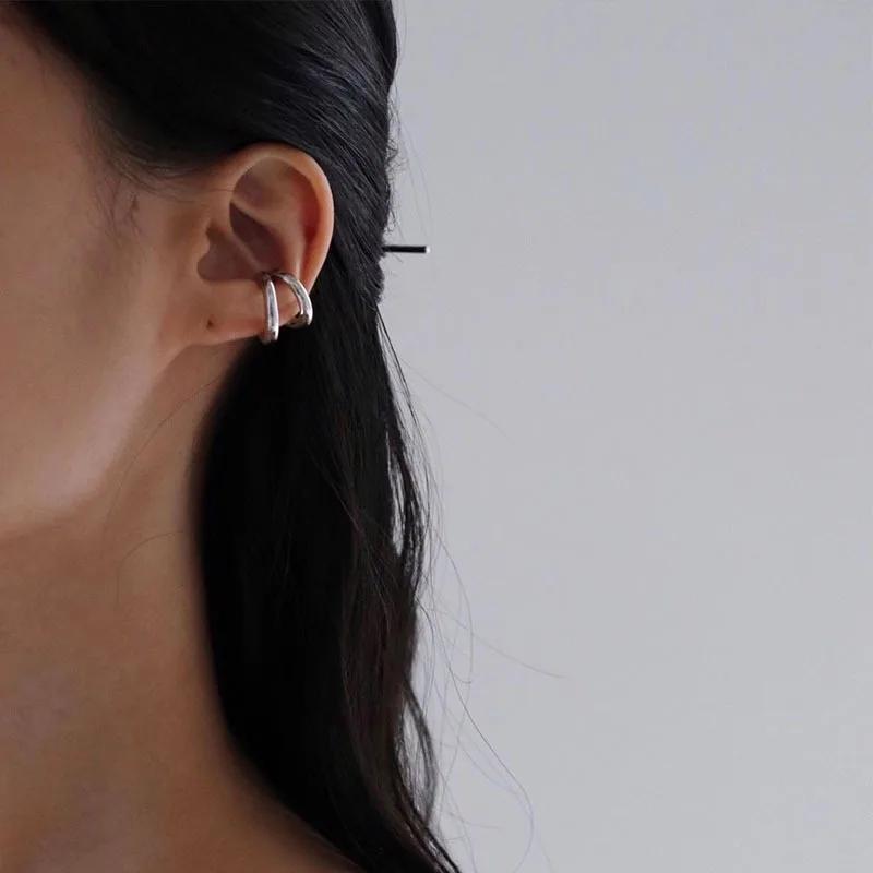 Fake Piercing Double Layer Circle Ear Cuff Faux Earrings for Women Personality Vintage Stainless Steel Ear Clips Party Jewelry