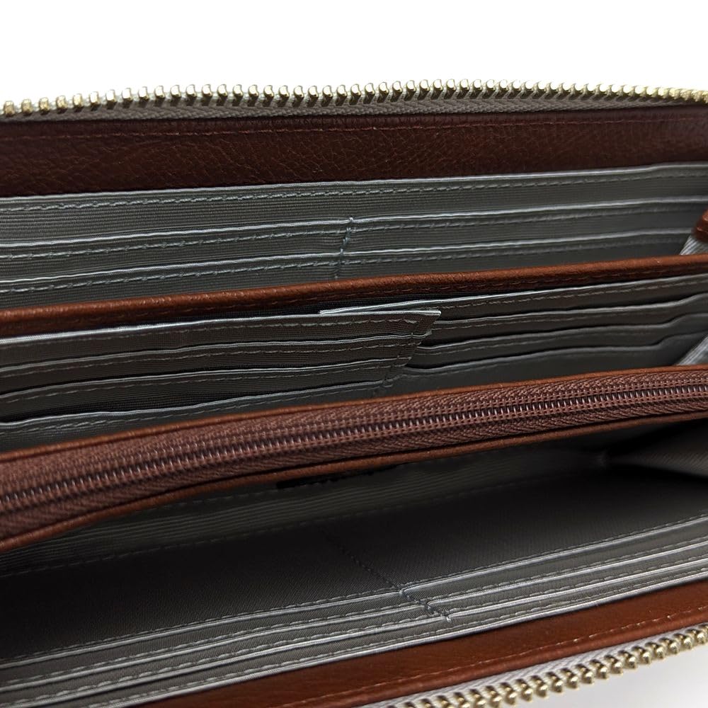 Karukuru Women's Floral Embossed Round Zipper Long Wallet FRS-EN004 White